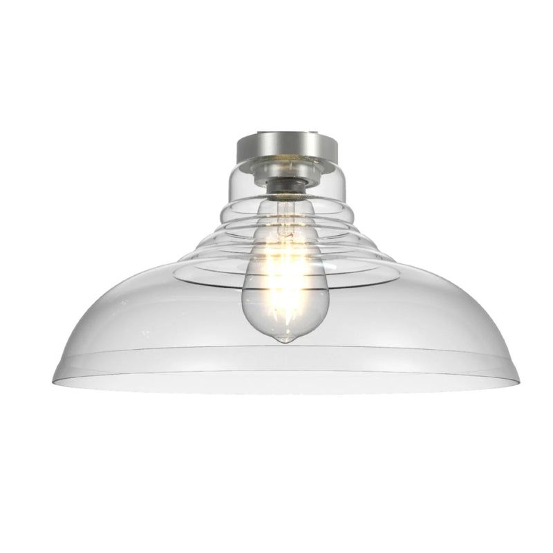 12" Farmhouse Nickel Flush Mount Ceiling Light, Metal Base Clear Glass Shade - Puck's