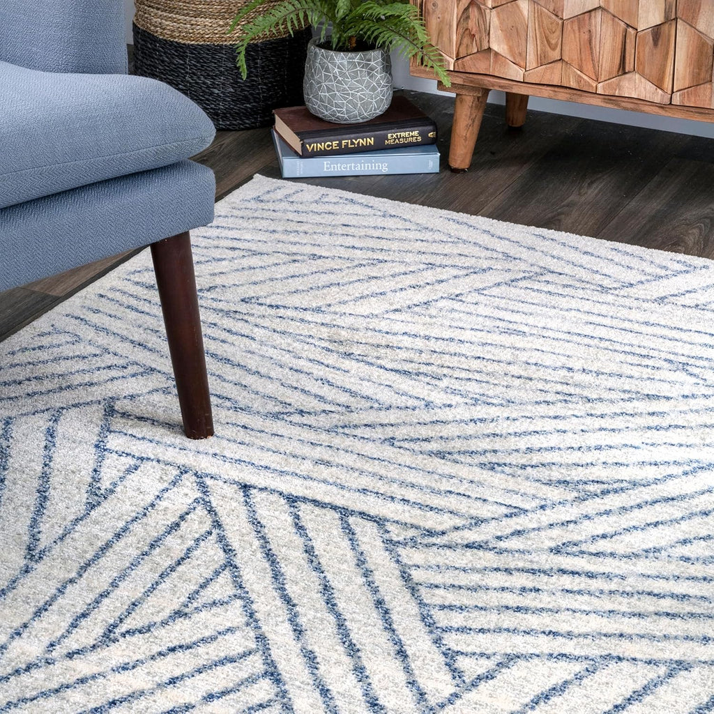 Contemporary Striped Blanca Area Rug, 5X8, Blue - Puck's