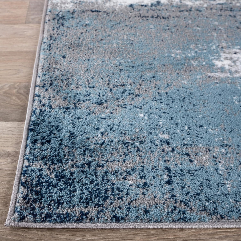 Distressed Abstract Watercolor Area Rug 5' X 7' Blue - Puck's
