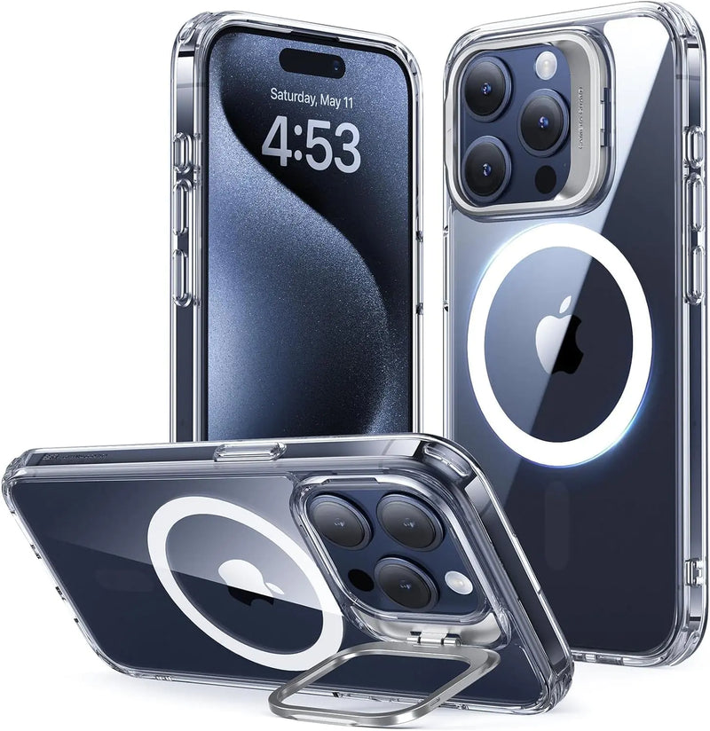 ESR for iPhone 15 Plus Case, Compatible with MagSafe, Military-Grade Protective Case, Built-in Stash Stand Phone Case, Scratch-Resistant Back Cover, Classic Series, Clear - Puck's