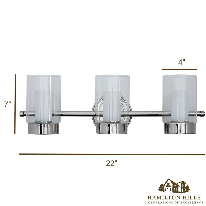 Polished Nickel Candle Light Fixture | Glass Surrounded LED Lighting Fixture | Vanity, Bedroom, or Bathroom | Interior Lighting Triple Light - Puck's