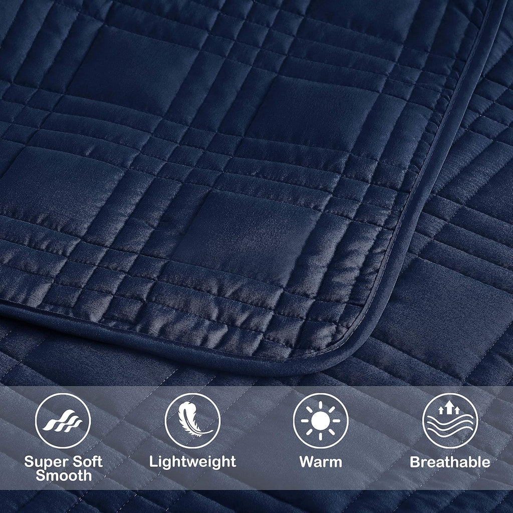 Kingston Queen Size Bedspread Set, 3-Piece Navy Oversized Quilted Microfiber Lightweight Bedspread Coverlet (100"X106") for All Seasons - Puck's