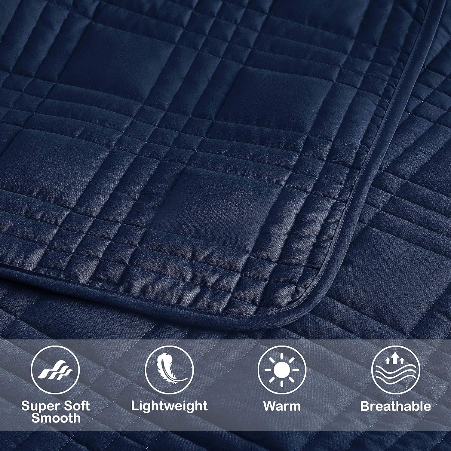 Kingston Queen Size Bedspread Set, 3-Piece Navy Oversized Quilted Microfiber Lightweight Bedspread Coverlet (100"X106") for All Seasons - Puck's