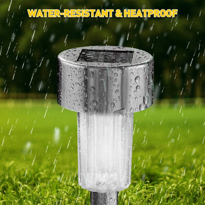 Solar Lights Outdoor, 12Pack Stainless Steel Outdoor Solar Lights - Waterproof, LED Landscape Lighting Solar Powered Outdoor Lights Solar Garden Lights for Pathway Patio Yard -Cool White - Puck's