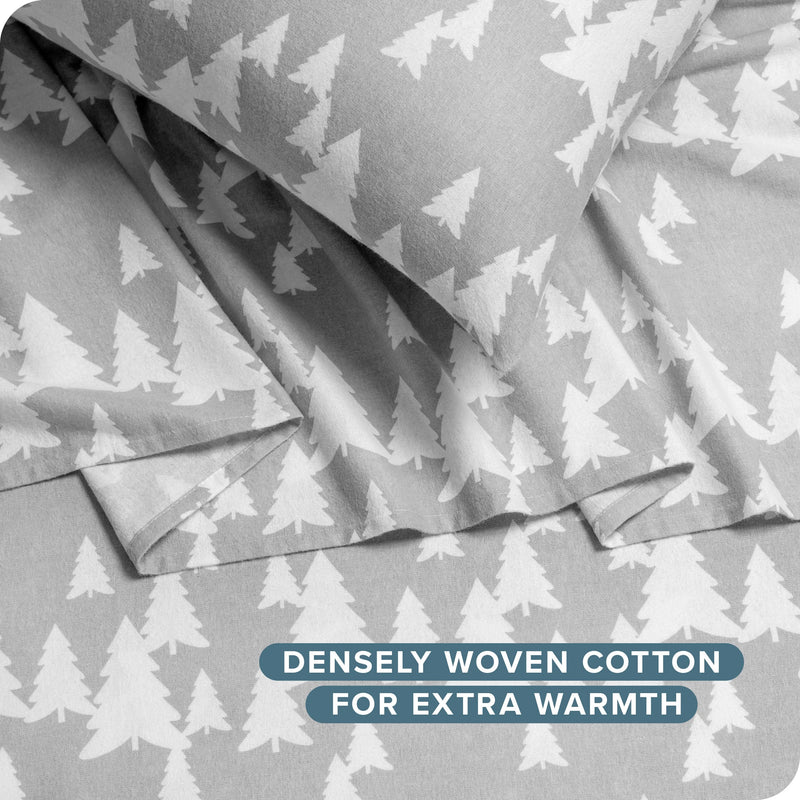 Luxury 100% Cotton Flannel Twin Sheet Set, Deep Pocket, 3-Piece, Winter Trees