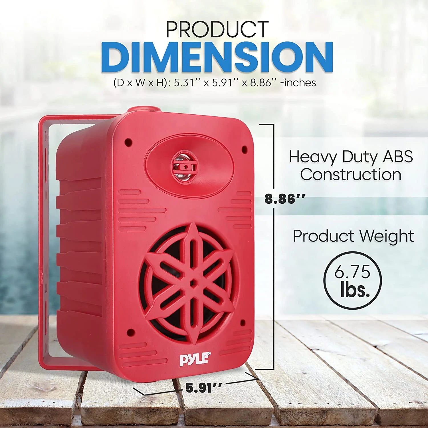 Indoor Outdoor Speakers - 500 Watt Dual Waterproof 5.25" 2-Way Full Range Speaker System, Red - Puck's