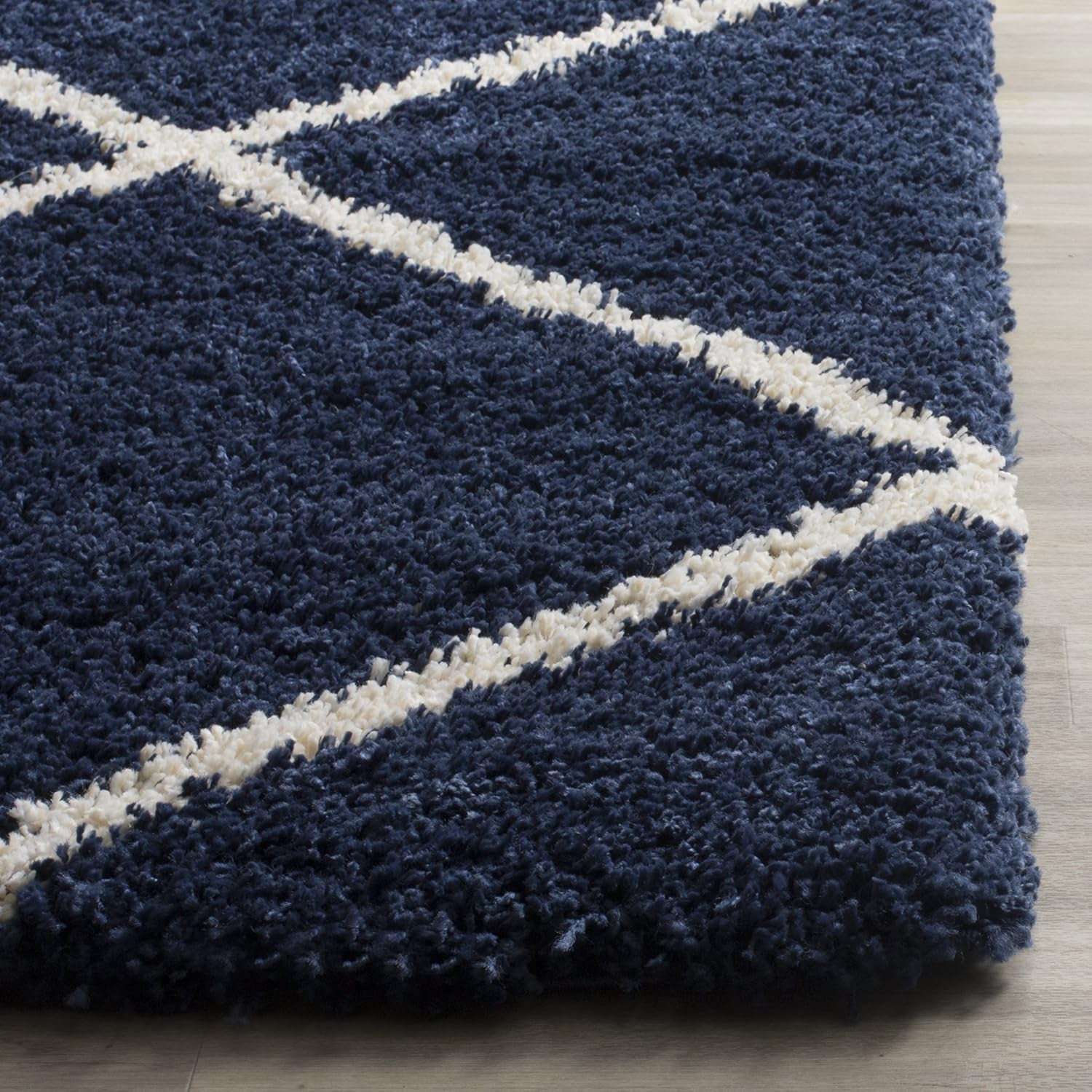 Hudson Shag Collection Runner Rug - 2'3" X 8', Navy & Ivory, Modern Trellis Design, Non-Shedding & Easy Care, 2-Inch Thick Ideal for High Traffic Areas in Living Room, Bedroom (SGH281C) - Puck's