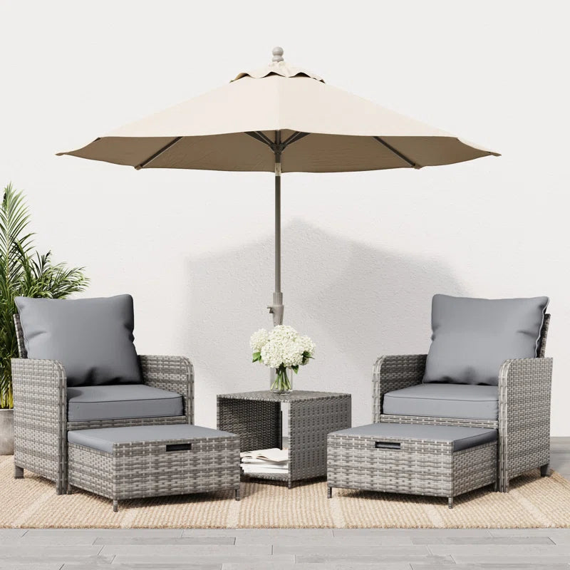 Idamarie 5 Piece PE Wicker Rattan Outdoor Conversation Set with Ottoman - Puck's