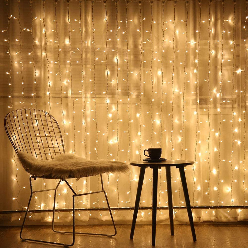 300 LED Curtain String Lights, 9.8 FT Hanging Fairy Lights with Remote, 8 Modes, Connectable Waterproof Window Lights for Bedroom Backdrop Wedding Outdoor Christmas Party, Warm White - Puck's