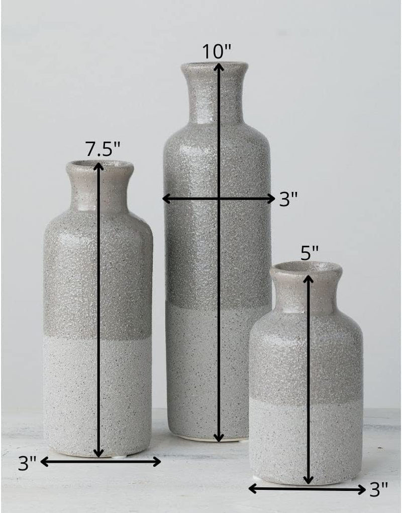 Two-Toned Grey Ceramic Vase Set, Farmhouse Decor, Home Decorative Vases for Your Kitchen, Bedroom, Office, Living Room, Bathroom, & Shelf Centerpiece Table Decorations (CM2859) - Puck's