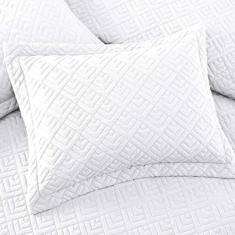 Quilt Set Full/Queen Size White 3 Piece,Lightweight Soft Coverlet Squares Pattern Bedspread Set for All Seasons(1 Quilt,2 Pillow Shams) - Puck's
