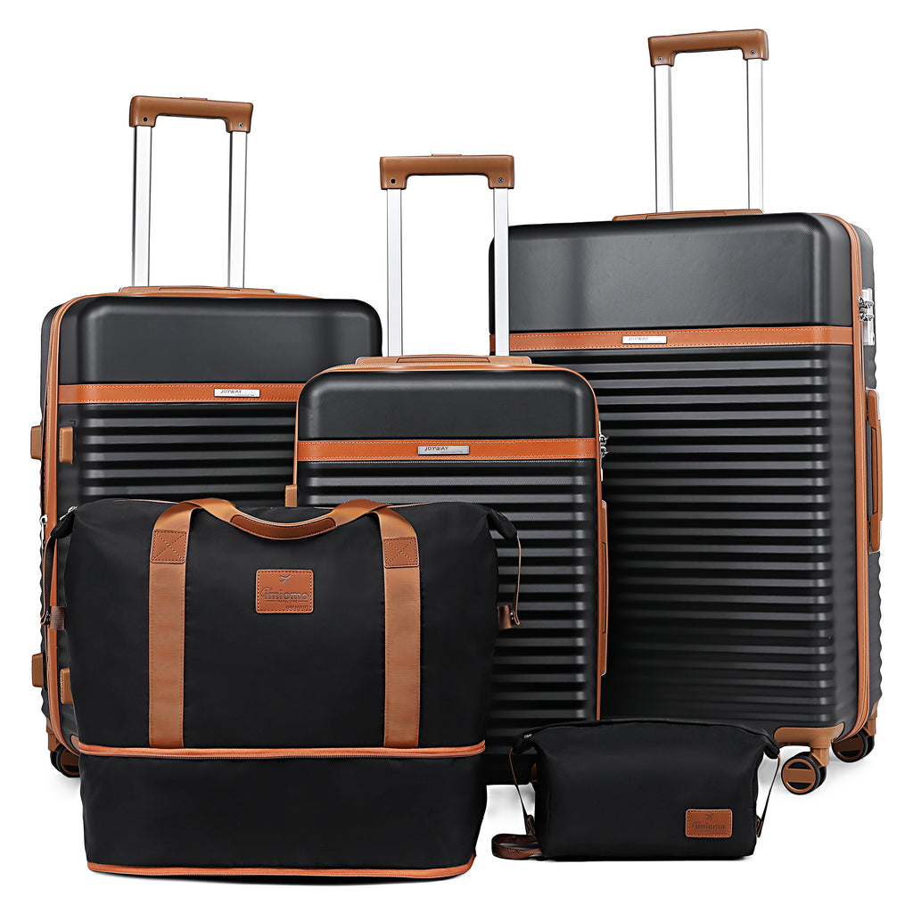 - 5 Luggage Sets ABS Hardside Spinner Luggage -(Expandable Suitcase20"24")28-In Checked Luggage-Black - Puck's