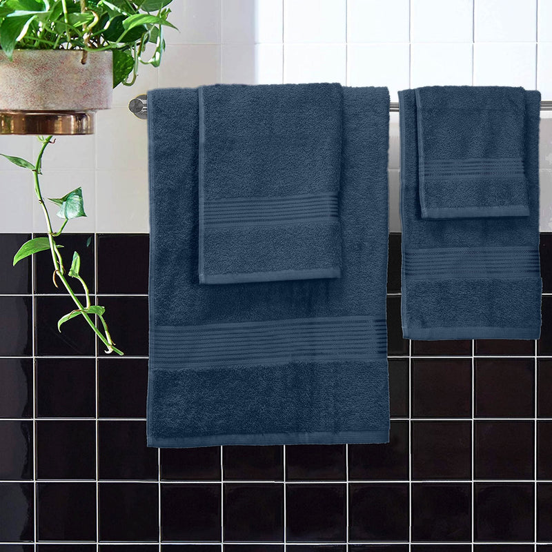 Ultra Soft 6 Pack Cotton Towel Set, Contains 2 Bath Towels 28X55 Inch, 2 Hand Towels 16X24 Inch & 2 Wash Coths 12X12 Inch, Ideal Everyday Use, Compact & Lightweight - Mineral Blue