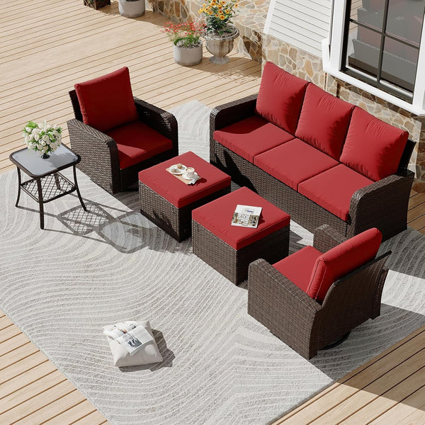 6 Piece Patio Furniture Set with Swivel Chairs-0