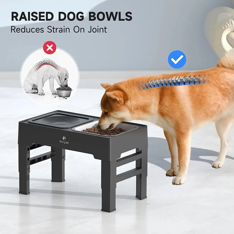 2-In-1 Elevated Dog Bowls 4 Height Adjustable Raised Dog Bowls No Spill Dog Water Bowl & Stainless Steel Dog Food Bowl Stand - Puck's