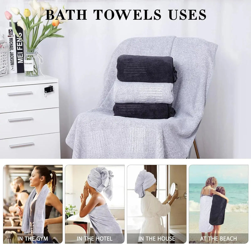 2-Pack 27" X 54" Bath Towels 30% Bamboo Viscose Ultra Soft & Highly Absorbent Solid Premium Bath Towels for Bathroom, Hotels, Spa and Gym, Light Gray - Puck's
