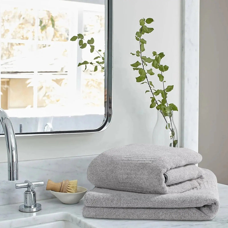 2-Pack 27" X 54" Bath Towels 30% Bamboo Viscose Ultra Soft & Highly Absorbent Solid Premium Bath Towels for Bathroom, Hotels, Spa and Gym, Light Gray - Puck's