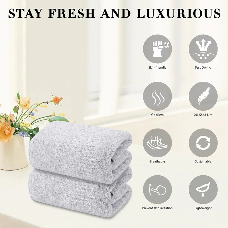 2-Pack 27" X 54" Bath Towels 30% Bamboo Viscose Ultra Soft & Highly Absorbent Solid Premium Bath Towels for Bathroom, Hotels, Spa and Gym, Light Gray - Puck's
