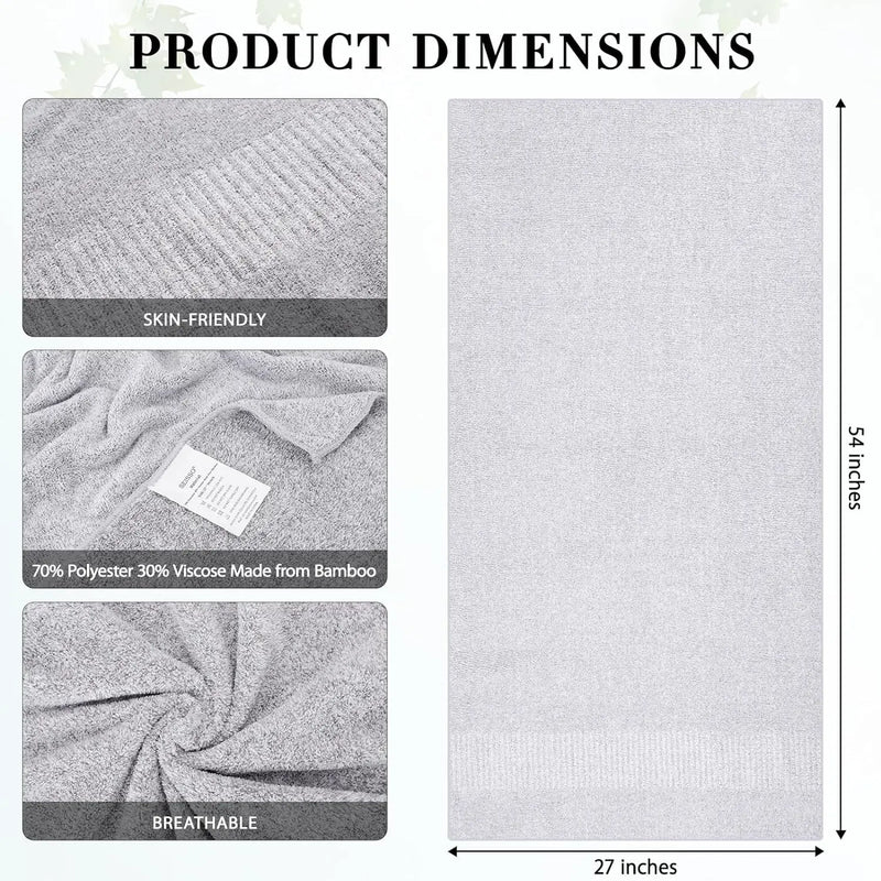 2-Pack 27" X 54" Bath Towels 30% Bamboo Viscose Ultra Soft & Highly Absorbent Solid Premium Bath Towels for Bathroom, Hotels, Spa and Gym, Light Gray - Puck's