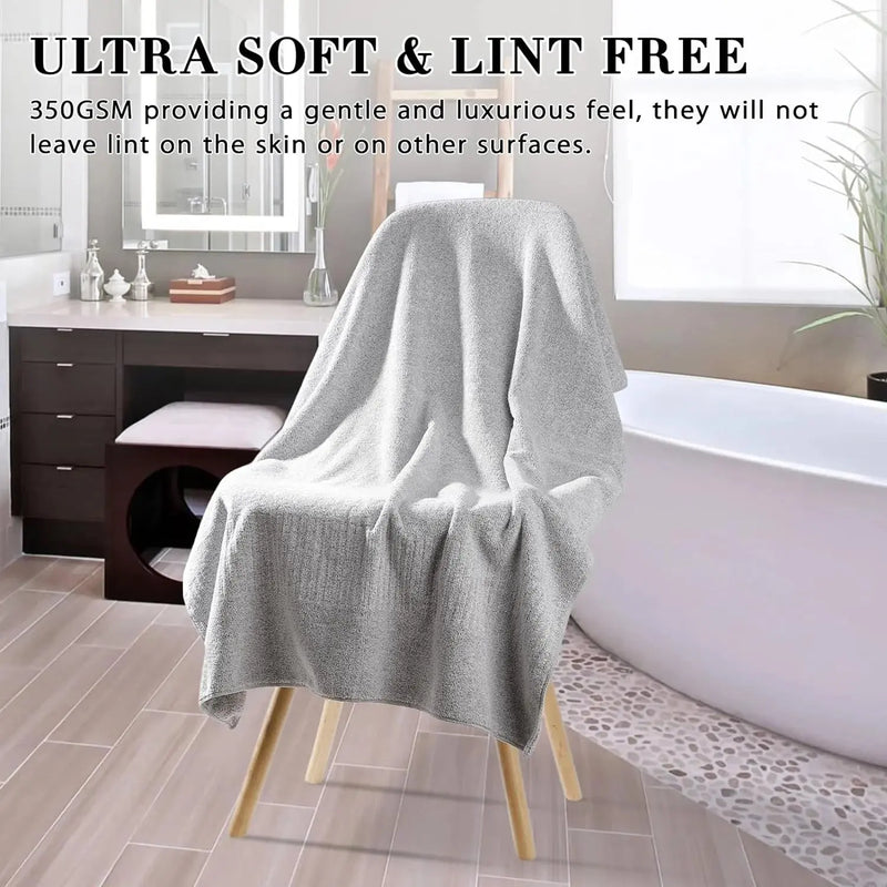 2-Pack 27" X 54" Bath Towels 30% Bamboo Viscose Ultra Soft & Highly Absorbent Solid Premium Bath Towels for Bathroom, Hotels, Spa and Gym, Light Gray - Puck's
