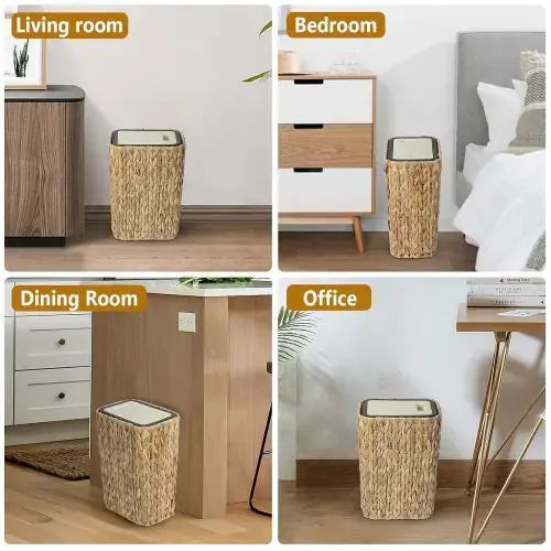 2-in-1 Wicker Bin With Pressed Top Cover, Woven Waste Paper Basket And Basket For Bathroom, Kitchen, Living Room, Bedroom Unavailable Platforms- Welfel - Puck's
