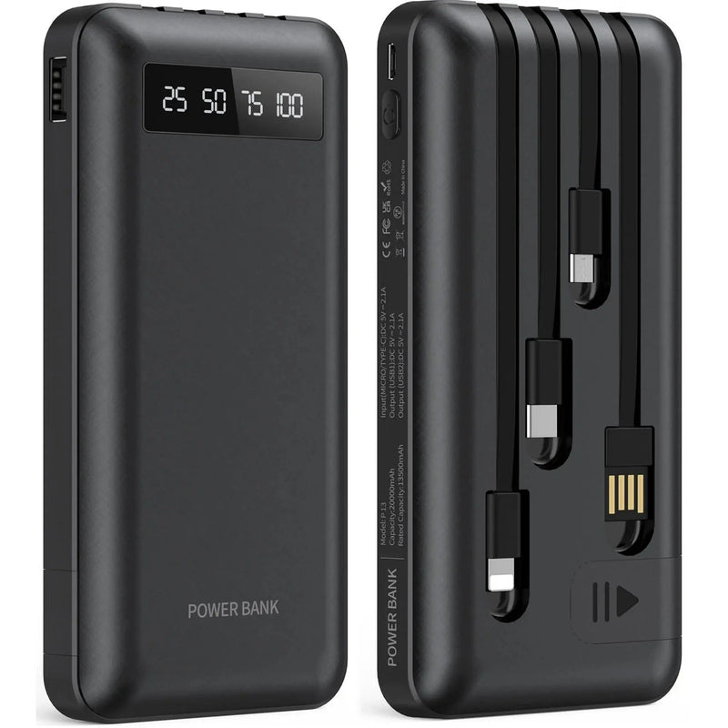 20000Mah Power Bank Portable Charger with Cables, USB Battery Pack for Iphone & Android Cell Phone - Puck's