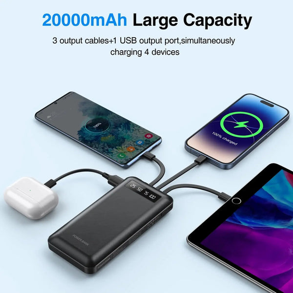 20000Mah Power Bank Portable Charger with Cables, USB Battery Pack for Iphone & Android Cell Phone - Puck's