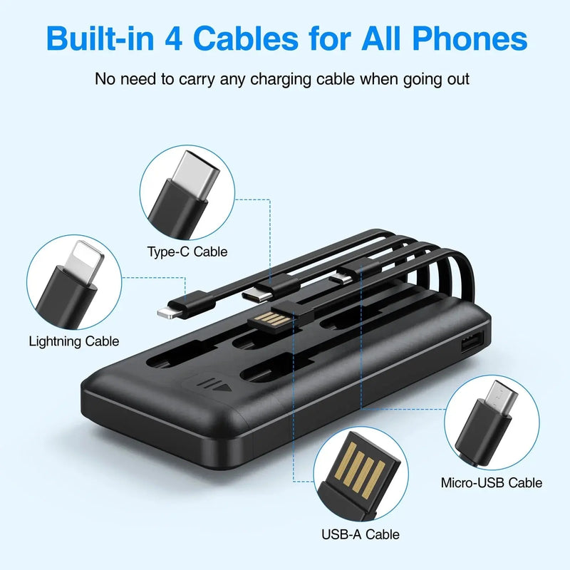 20000Mah Power Bank Portable Charger with Cables, USB Battery Pack for Iphone & Android Cell Phone - Puck's