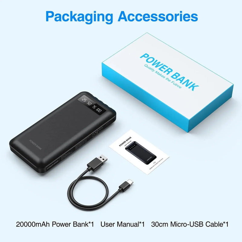 20000Mah Power Bank Portable Charger with Cables, USB Battery Pack for Iphone & Android Cell Phone - Puck's