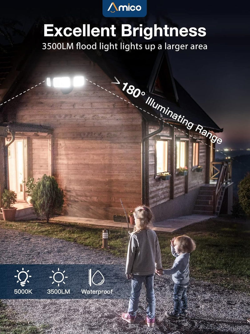 LED Flood Lights Outdoor 3500LM Security Light, 30W Bright Outdoor Lights 2 Pack, 5000K Daylight White, IP65 Waterproof 3 Adjustable Heads for Garage, Backyard, Patio, Garden, Porch&Stair(Black) - Puck's