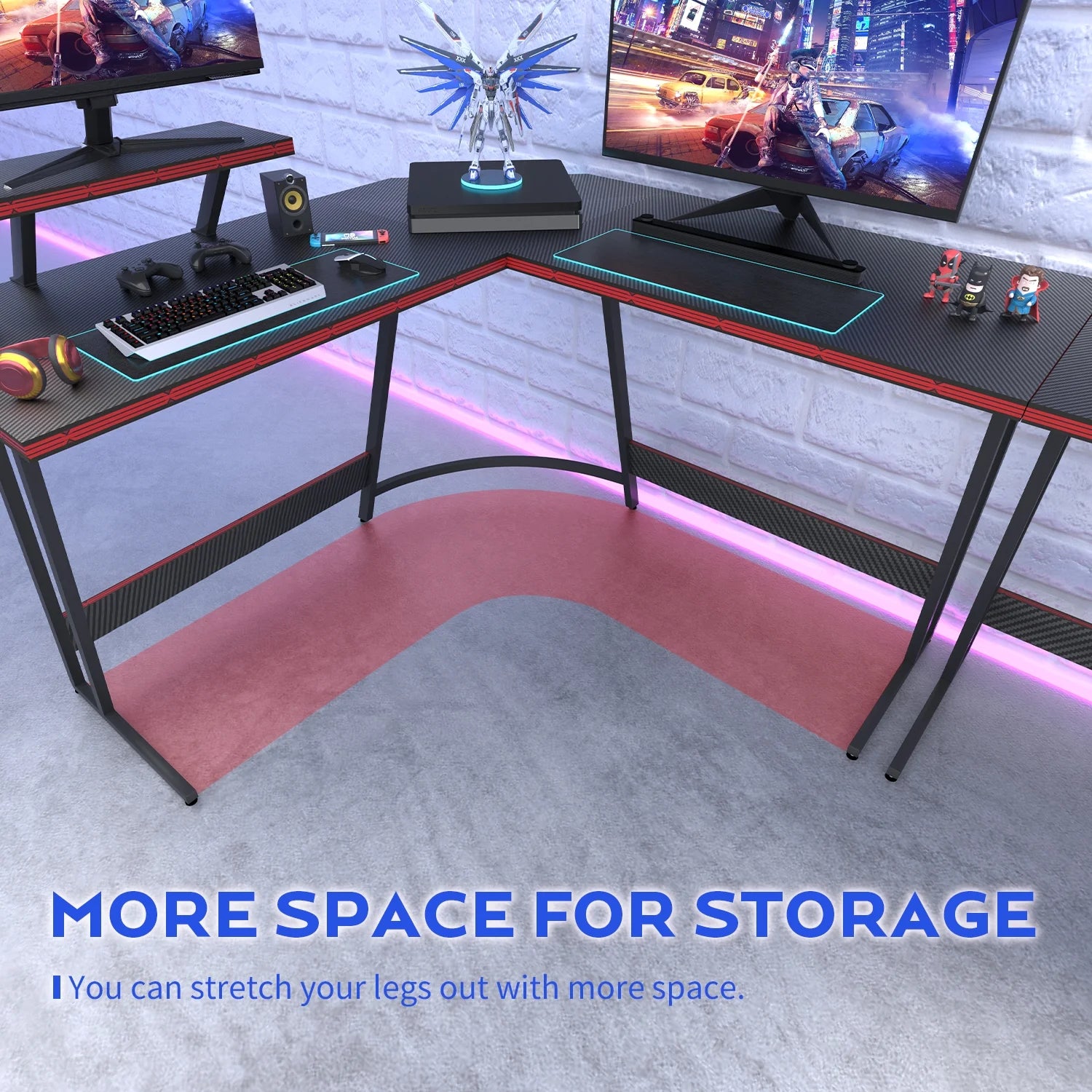 Gaming Desk L-Shaped Carbon Fiber Surface Gaming Corner Desk Table, Black - Puck's