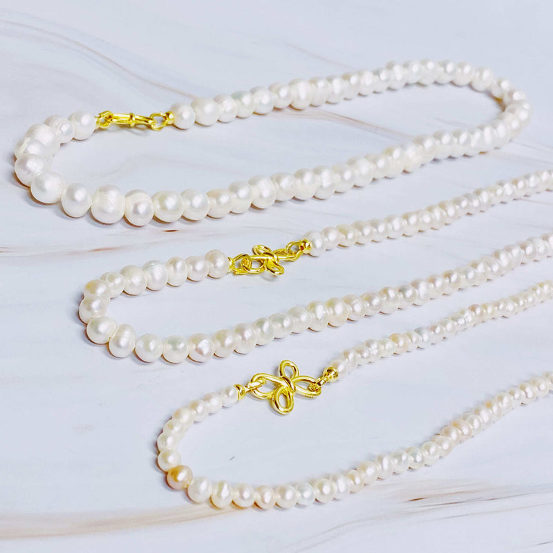 Clover Clasp Genuine Pearl Necklace - Puck's