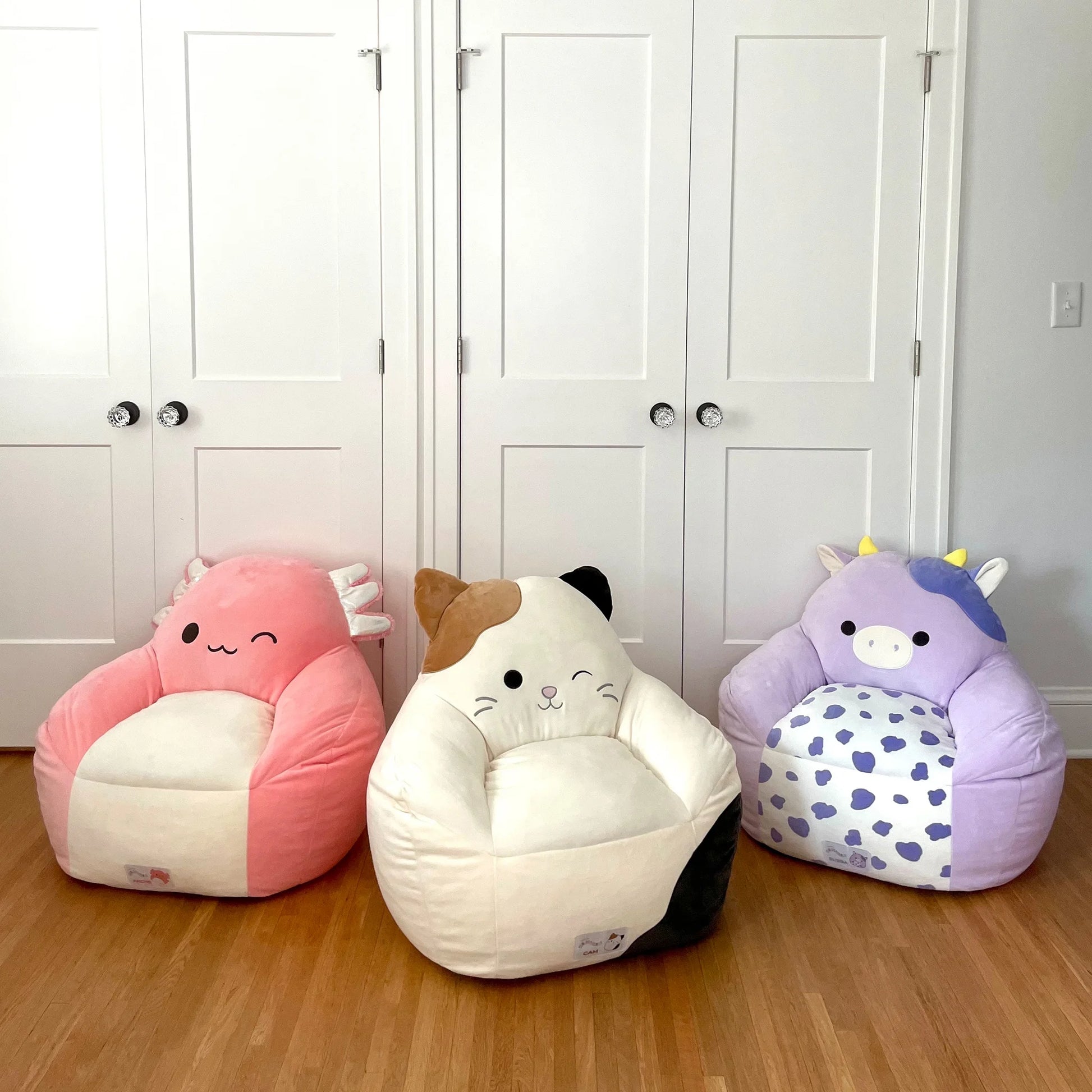 Official Archie Bean Bag Chair - 30 in Wide Kids Squishy Soft Chair, Pink/White - Puck's