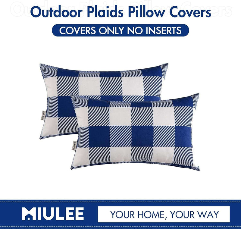 Plaids Pillow Covers Checkered Throw Pillow Covers Outdoor Waterproof Decorative Pillowcases Set of 2 for Sofa Couch Living Room Patio Garden 12X20 Inch, Navy Blue - Puck's