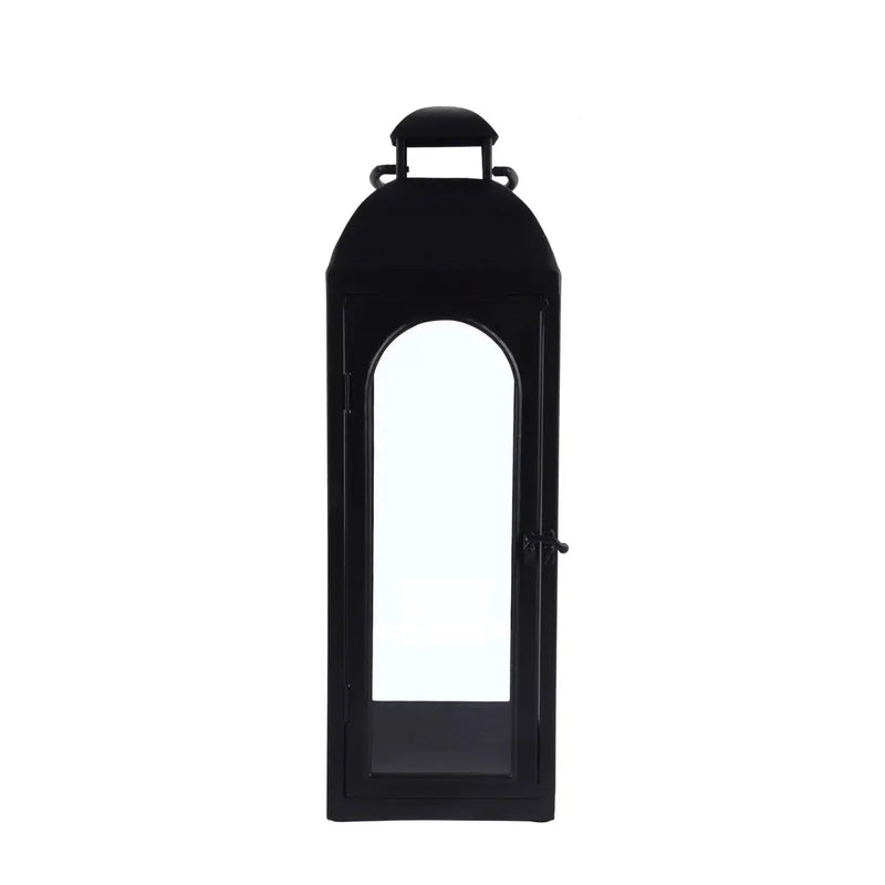 20" Decorative Black Metal Pillar Candle Holder Lantern, Large - Puck's