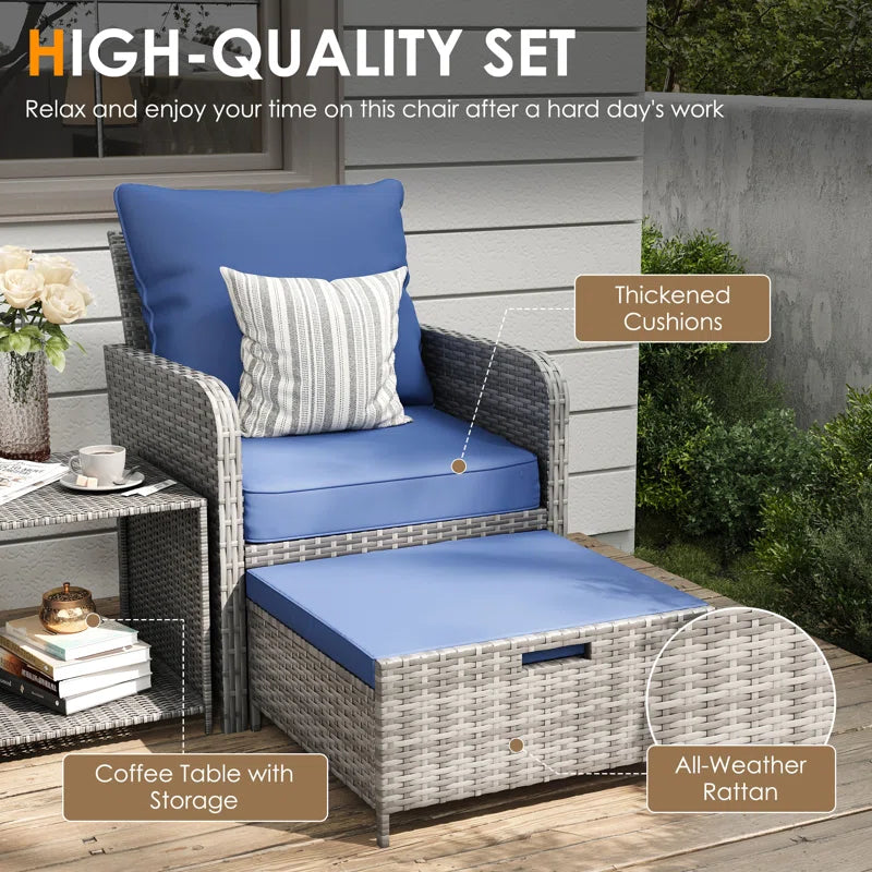 Idamarie 5 Piece PE Wicker Rattan Outdoor Conversation Set with Ottoman - Puck's