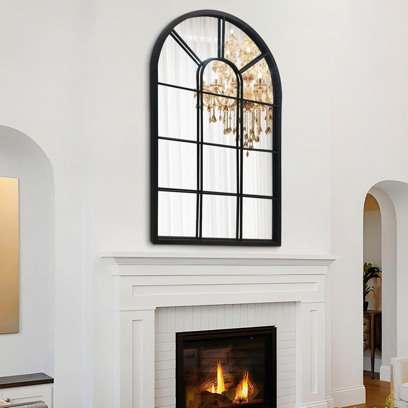 Wall Mirror Window Decorative Mirrors Arched Farmhouse for Living Room Bedroom Entryway Bathroom Vanity (Black,41.3”X 24” X1”) - Puck's