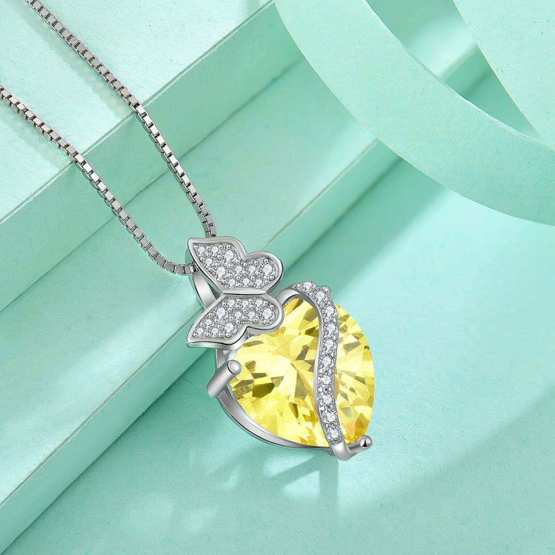 Sterling Silver November Birthstone Heart Necklace Butterfly Pendant Jewelry Gift for Women - Puck's