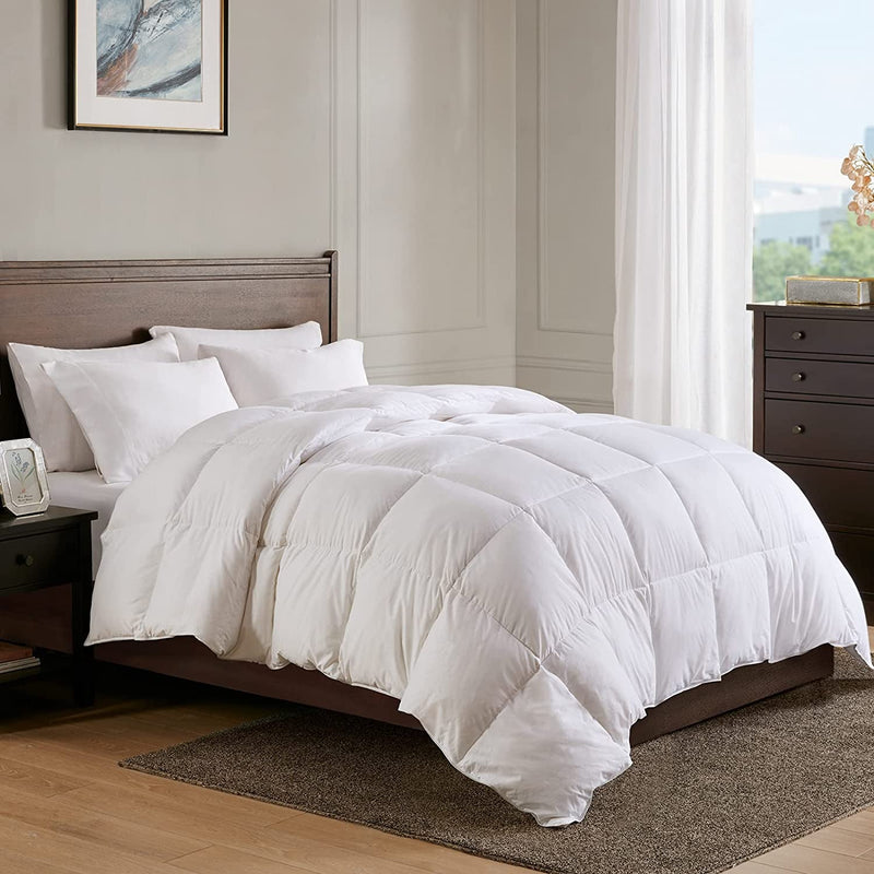Lightweight down Feather Fibers Comforter Queen Size - Cooling Bed Comforter, Hotel Collection High Fill-Power Thin Duvet Insert for Warm Weather/Hot Sleepers, 90X90, White - Puck's