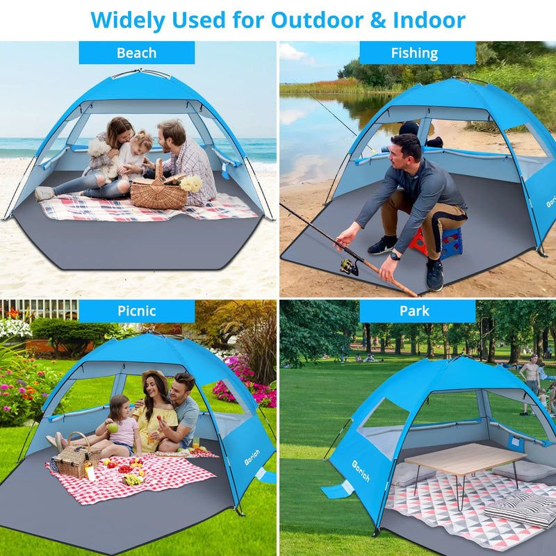 Beach Tent for 3/4/6/8 Person, UPF 50+ UV Protection, Portable Sun Shelter, Easy Setup Sun Shade Beach Canopy with Carry Bag