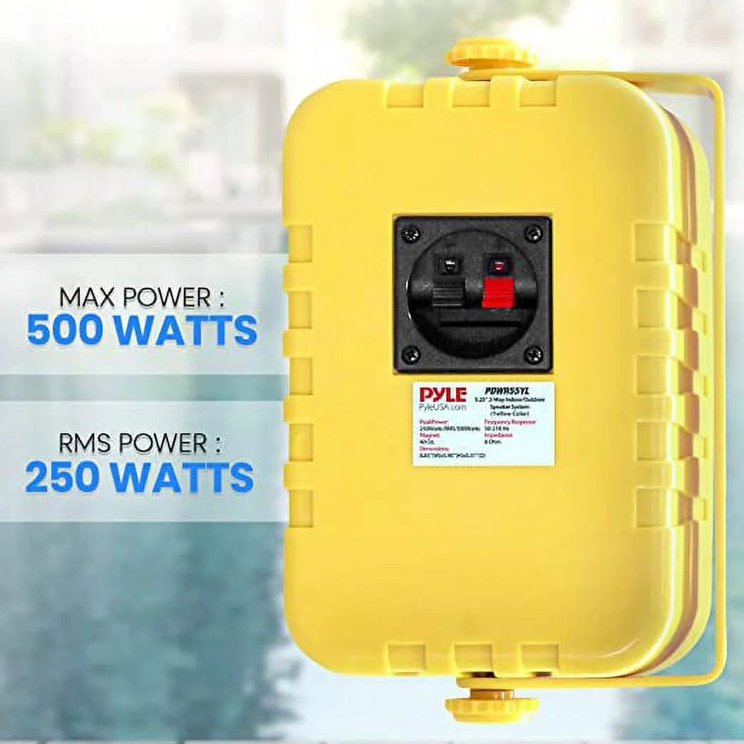 Indoor Outdoor Speakers 500 Watt Dual Waterproof 5.25"2-Way Full Range Speaker System, Yellow - Puck's