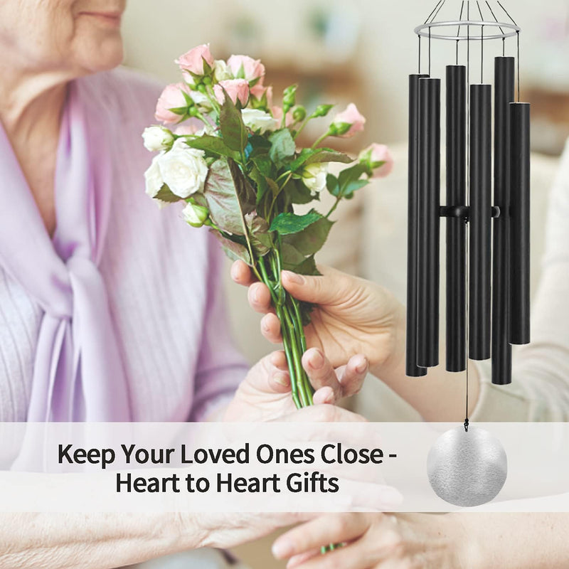 Outdoor Deep Tone,45Inch Sympathy Wind Chimes for outside with 6 Tubes Tuned Relaxing Melody,Memorial Wind Chimes Large for Mom,Garden Decor,Black - Puck's