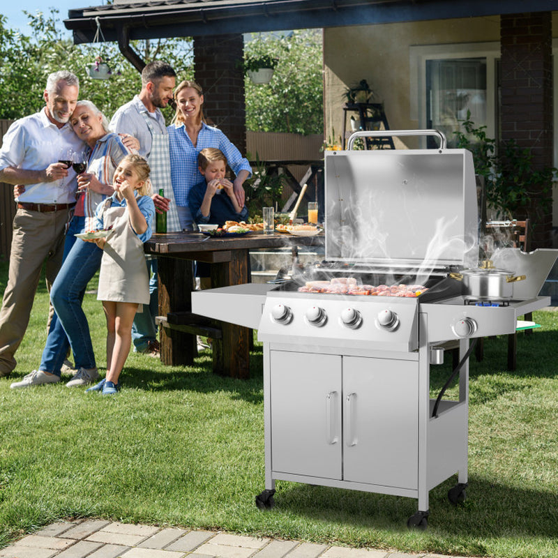5-Burner Propane Gas Grill with Side Burner and 2 Prep Tables - Puck's