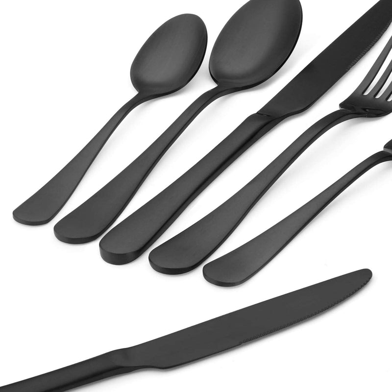 Matte Black Silverware Set, Satin Finish 20-Piece Stainless Steel Flatware Set,Kitchen Utensil Set Service for 4,Tableware Cutlery Set for Home and Restaurant, Dishwasher Safe - Puck's