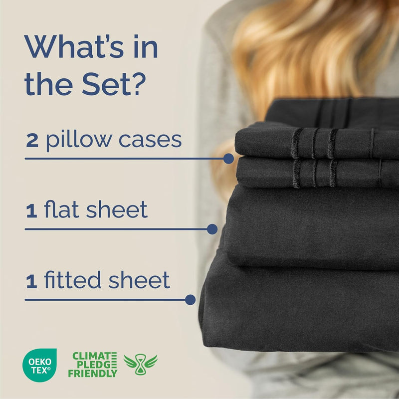Queen Size 4 Piece Sheet Set - Comfy Breathable & Cooling Bed Sheets Set - Hotel Luxury Bedding for Women, Men, Kids & Teens - Deep Pockets, Easy Secure Fit, Soft and Wrinkle Free - Oeko-Tex - Black - Puck's