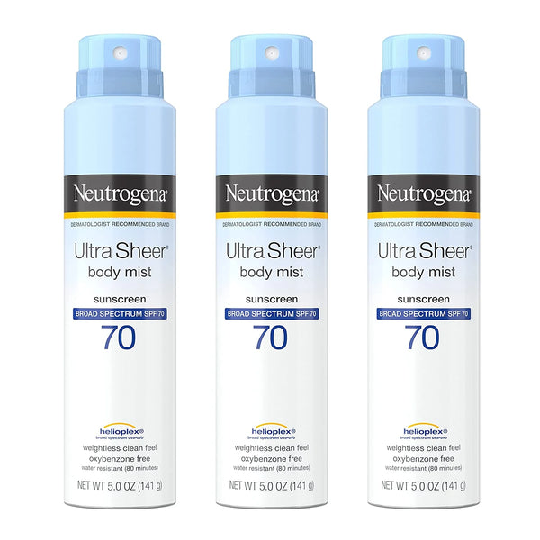 3 Pack -  Ultra Sheer Body Mist Full Reach Sunscreen Spray Broad Spectrum SPF 70 5 Oz - Puck's