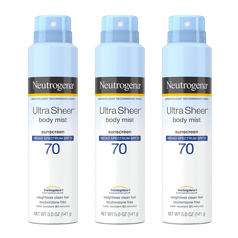 3 Pack -  Ultra Sheer Body Mist Full Reach Sunscreen Spray Broad Spectrum SPF 70 5 Oz - Puck's