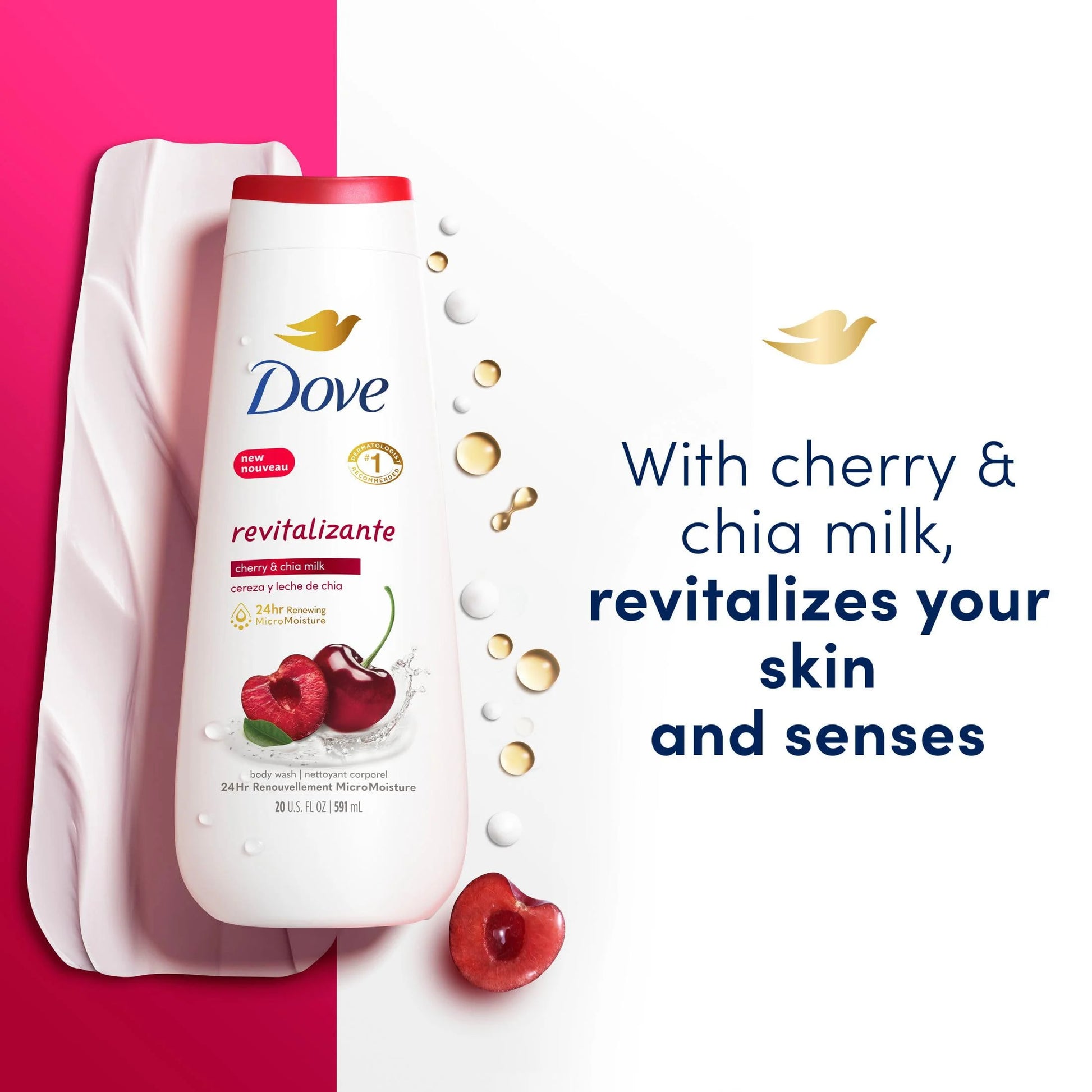 (4 Pack)  Body Wash for Women Moisturizing Revitalize Cherry & Chia Milk Cleanser, 20 Oz - Puck's