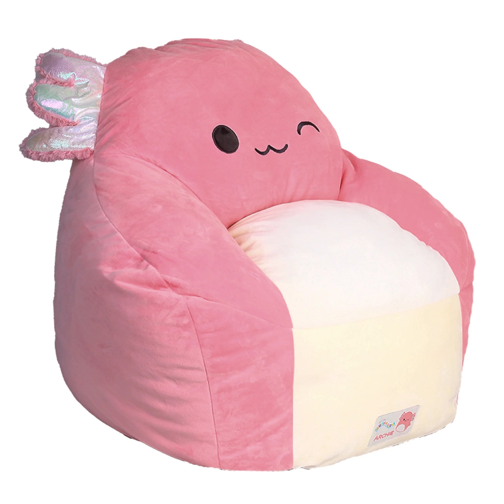 Official Archie Bean Bag Chair - 30 in Wide Kids Squishy Soft Chair, Pink/White - Puck's