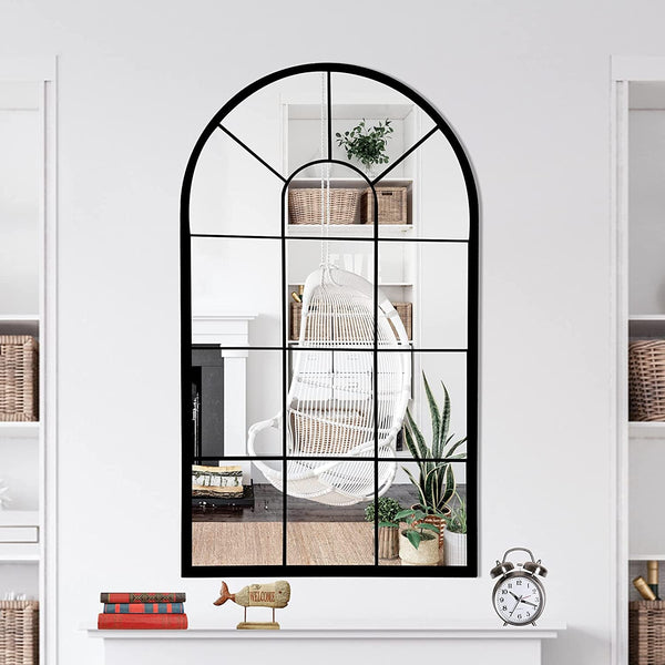 Wall Mirror Window Decorative Mirrors Arched Farmhouse for Living Room Bedroom Entryway Bathroom Vanity (Black,41.3”X 24” X1”) - Puck's